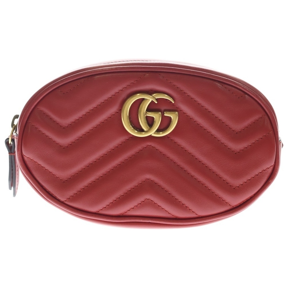 GUCCI GG Marmont Waist Bag Body Shoulder Red Leather